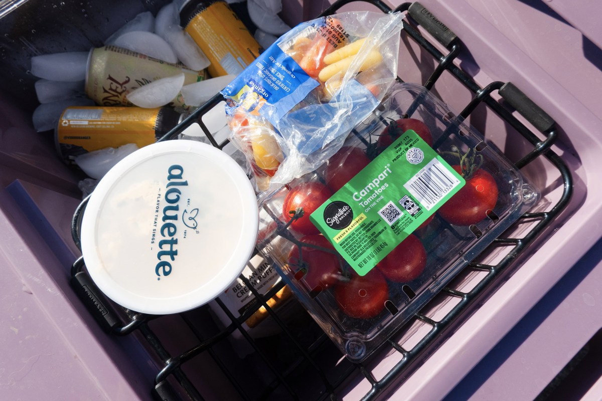 BrüTank cooler basket holding food above drinks and ice