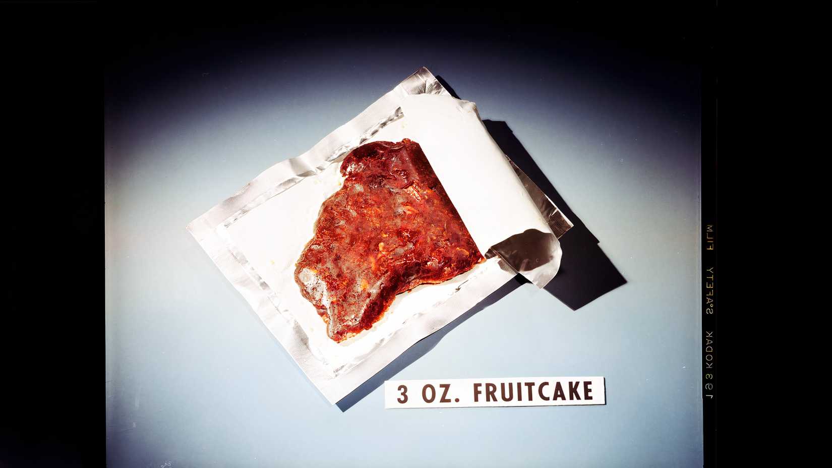 FreezeDriedFood2A three-ounce piece of fruitcake rests on opened military ration packaging.
