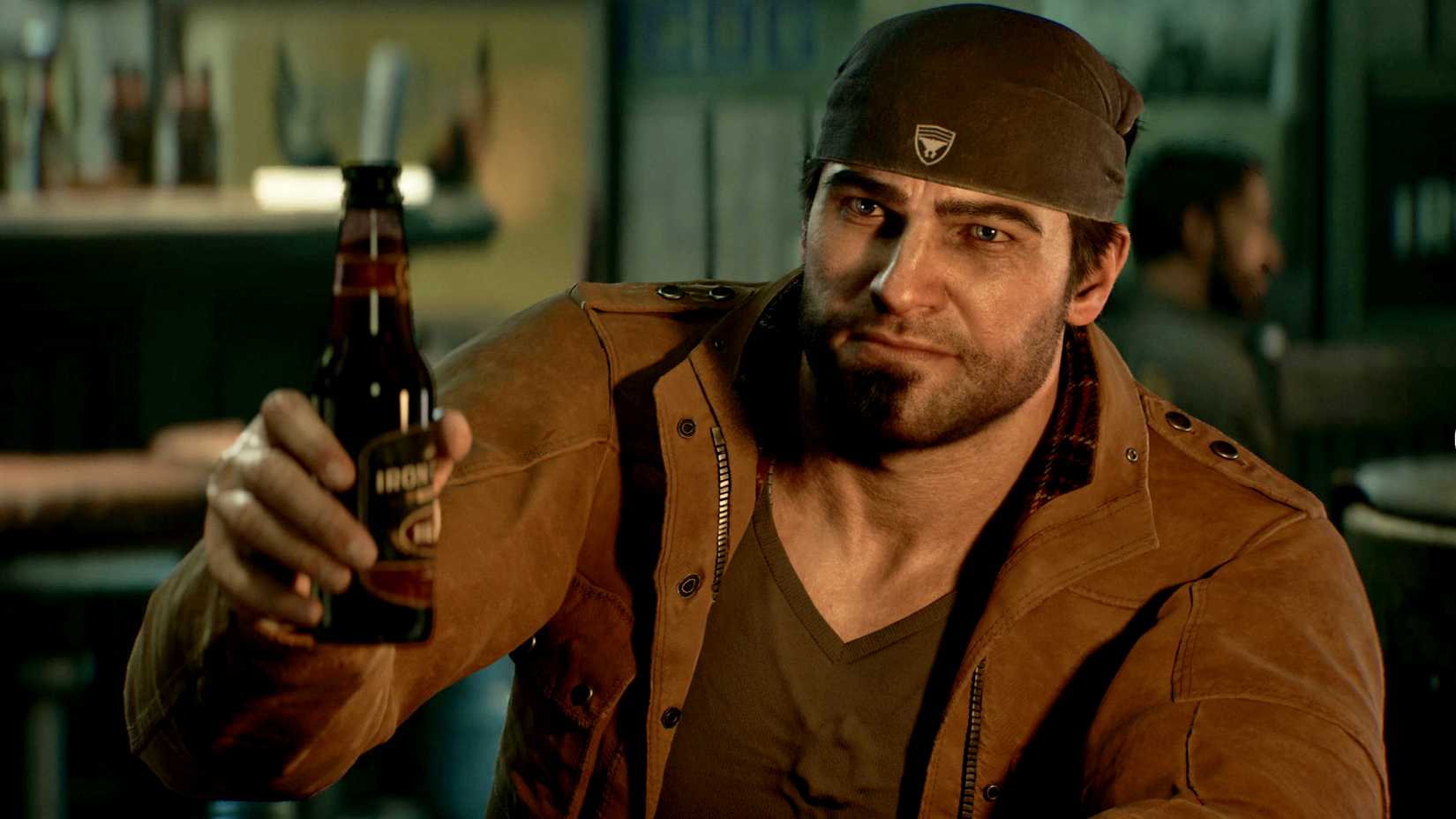 Dominic Santiago sits in a bar holding a bottle before the events of Emergence Day.