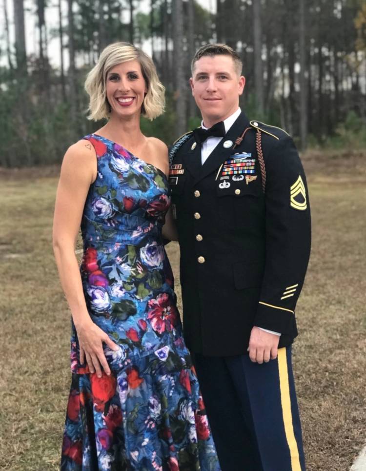 Gold Star spouse 'Ashley' became a 'Riveter' before her husband Ian's death, and continues to work for the company. (R. Riveter).